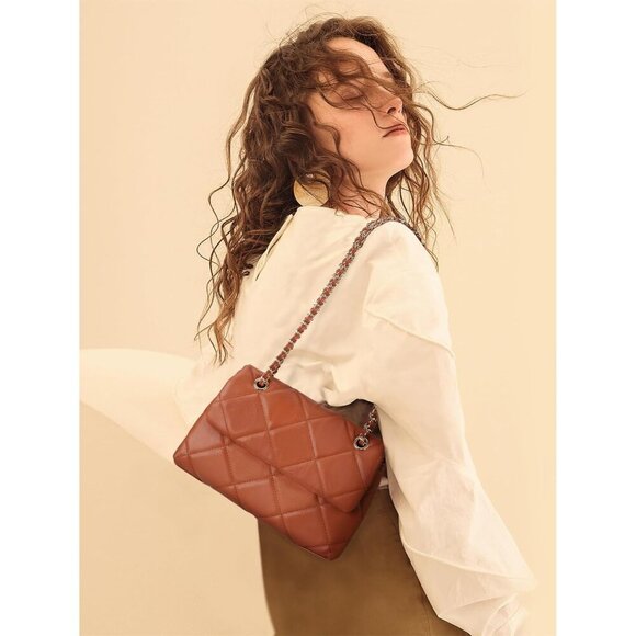 🆕 Women Brown Trendy Quilted Crossbody Purse Small Chain Clutch Shoulder Bags - Picture 6 of 6